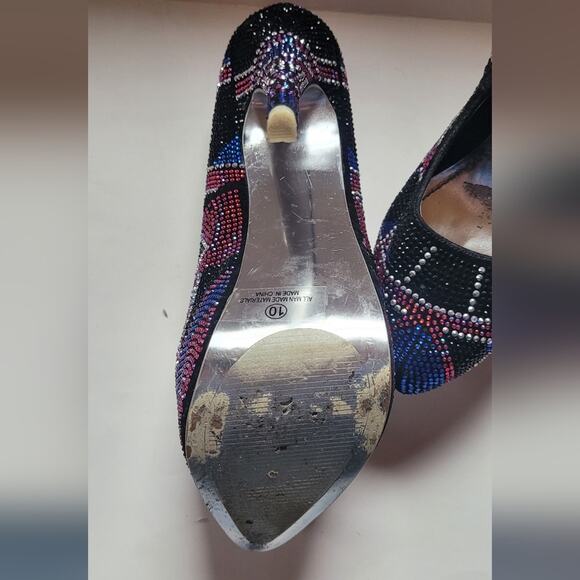 Alba rhinestone crystal studded platform heels, women's size 10 - Picture 3 of 3